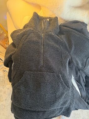 Men's Black Sherpa Half-Zip Pullover Sweater
